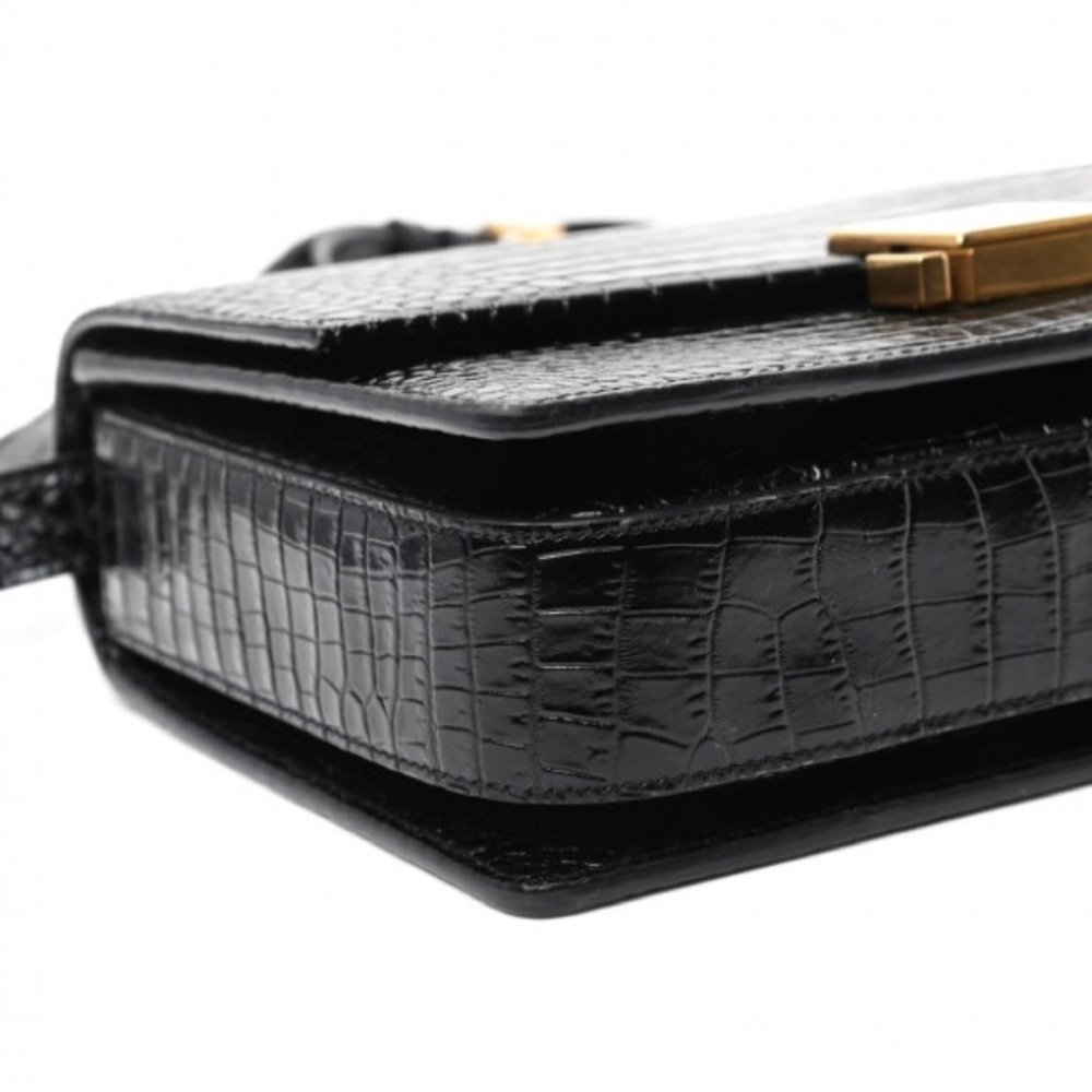 Saint Laurent Black Croc-Embossed Crossbody Bag - EXCELLENT/ Like New - Picture 7 of 8